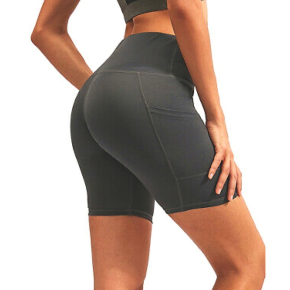 (Gray - Medium) UBFEN Women's High Waist Yoga/Workout Shorts with Pockets